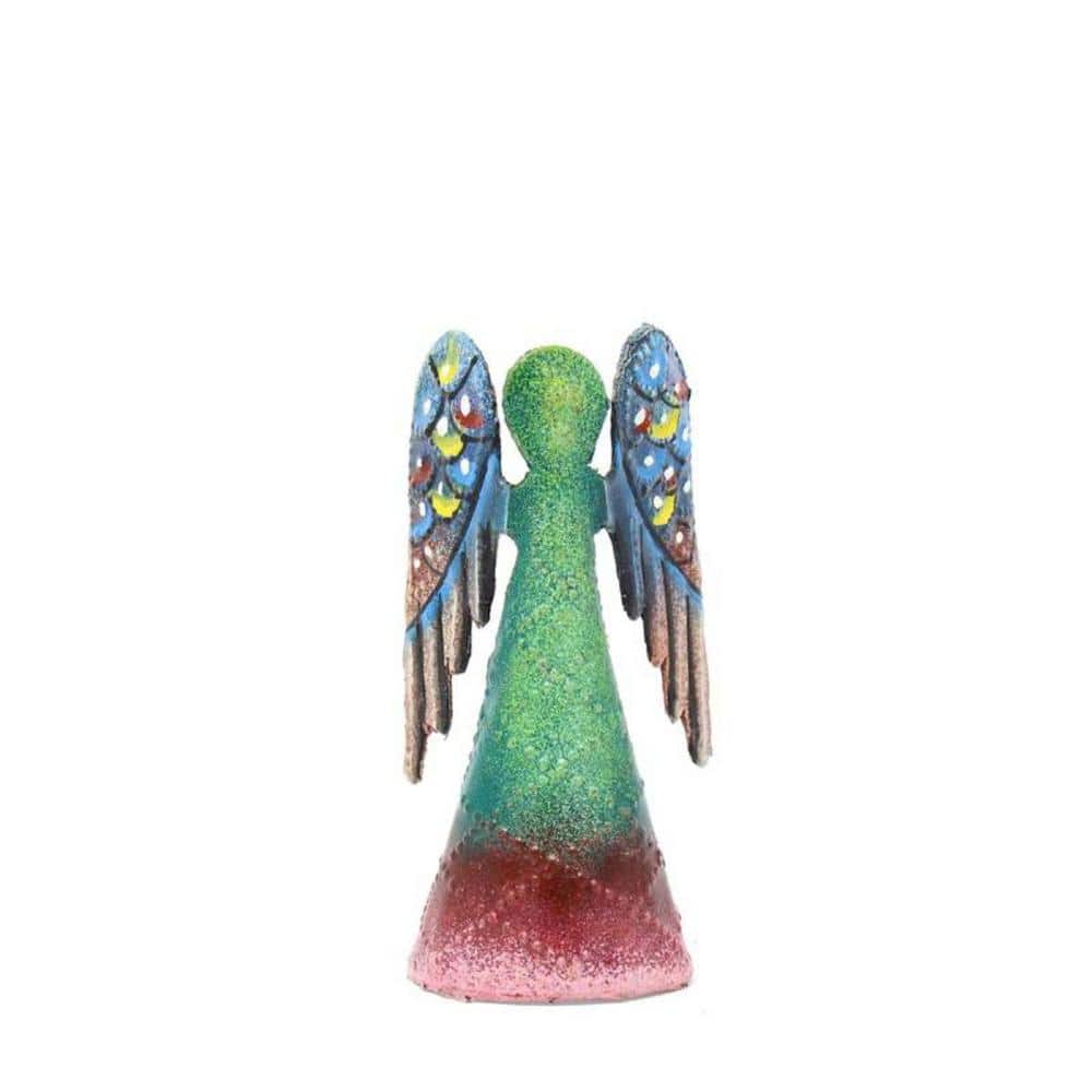 Small Green Angel Sculpture Haitian Steel Drum Sculpture Painted Wings Down