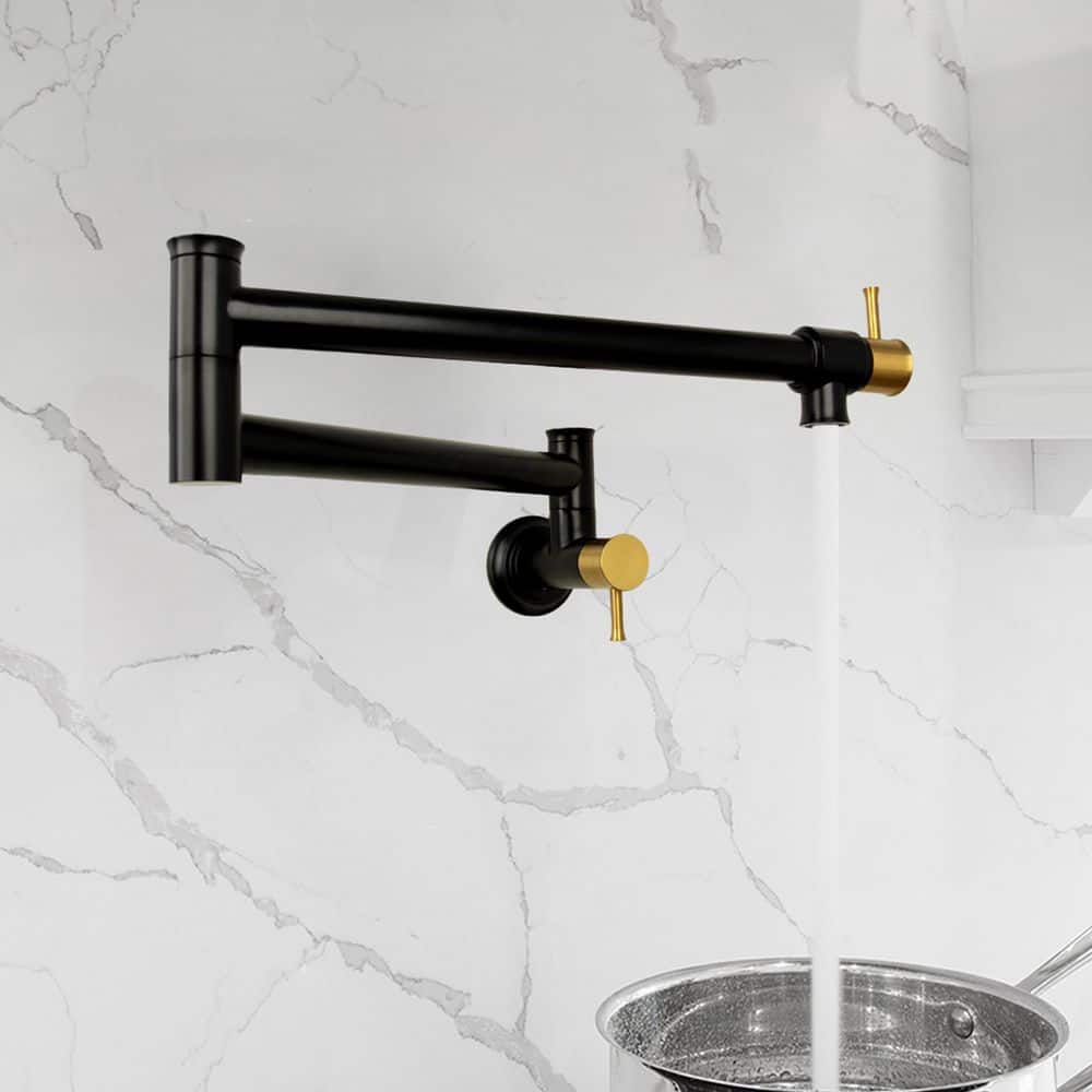 Black and Gold Brass Wall Mount Pot Filler Faucet