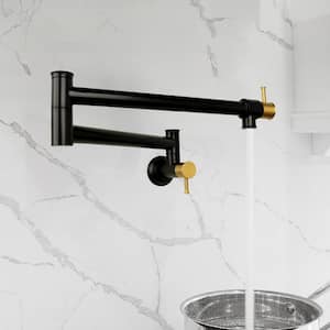 Wall Mount Pot Filler Faucet in Black and Gold