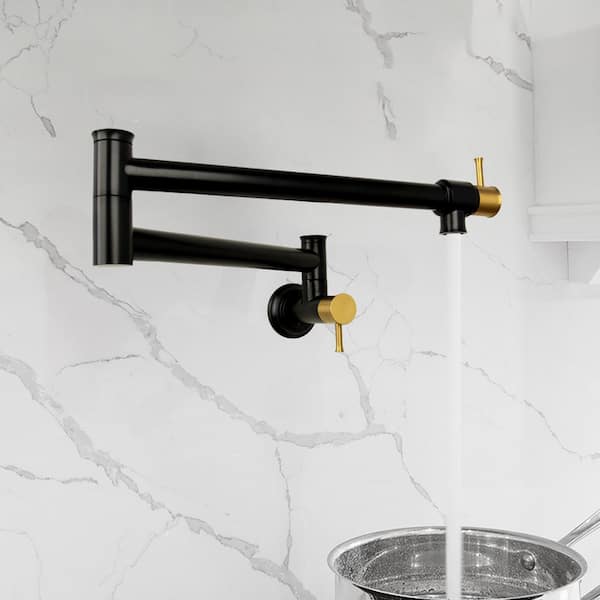 Wall Mount Pot Filler Faucet in Black and Gold
