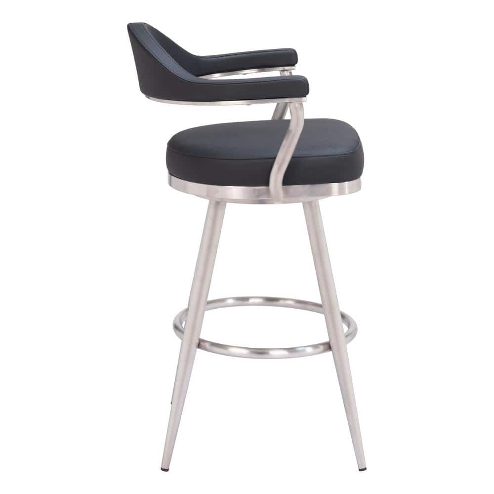 Black Leather and Metal Swivel Counter Stool