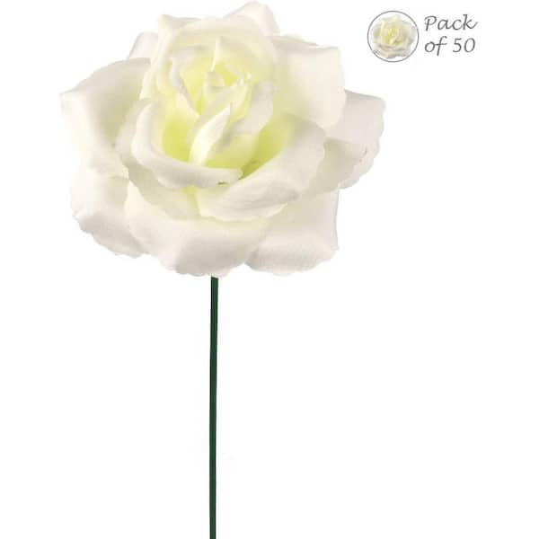 Larksilk 8 in. Artificial Cream White Silk Rose Flower Picks (50