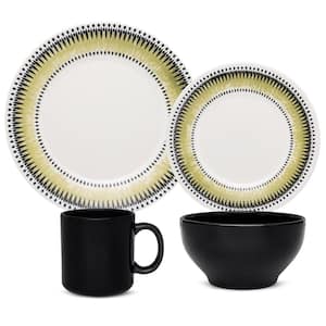 Actual Green and Black 32-Piece Casual Green and Black Earthenware Dinnerware Set (Service for 8)