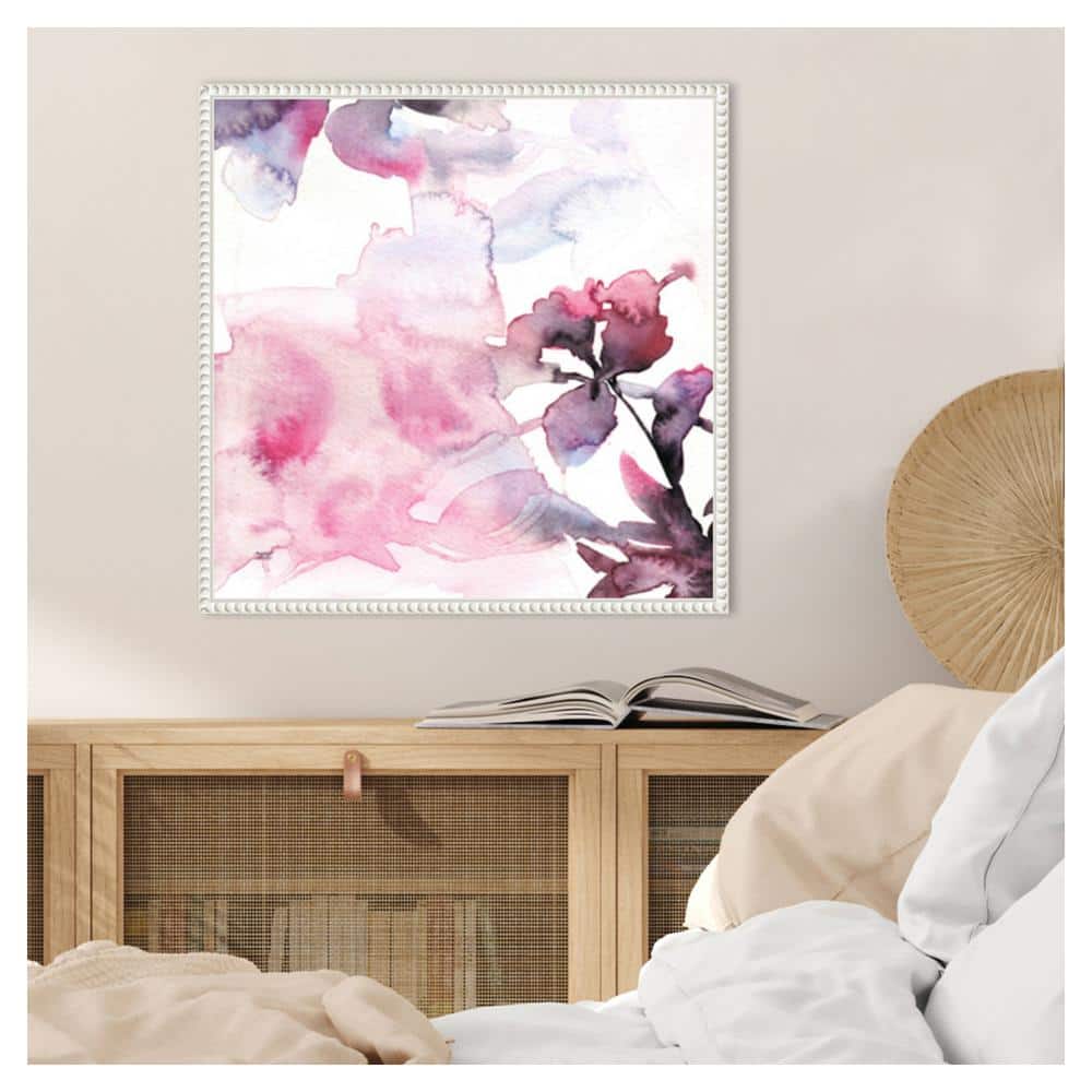22" White Floater Frame Watercolor Floral Canvas Art Print