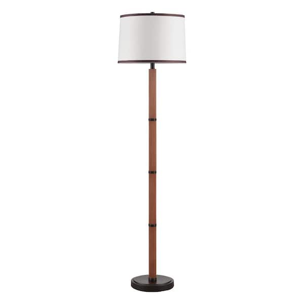 KAWOTI 63 in. Faux Wood Bronze and Brown Standard Floor Lamp with
