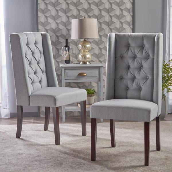 Blythe Light Grey And Brown Tufted Dining Chairs Set Of 2 16221 The Home Depot