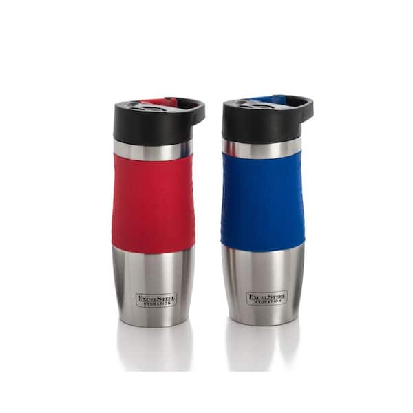 ExcelSteel 14 oz. Red and Blue Double Walled Stainless Steel Coffee Tumbler  with Hanging Loop (2-Pack) 148 - The Home Depot