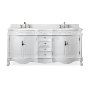 Beckham 72 in. W x 22 in. D x 36 in. H Double Sink Bathroom Vanity in Antique White with White Marble Top