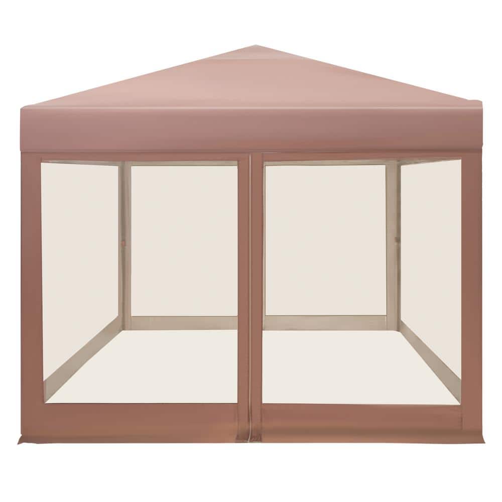 10' x 10' Brown Pop-Up Canopy Tent with Netting and Carry Bag