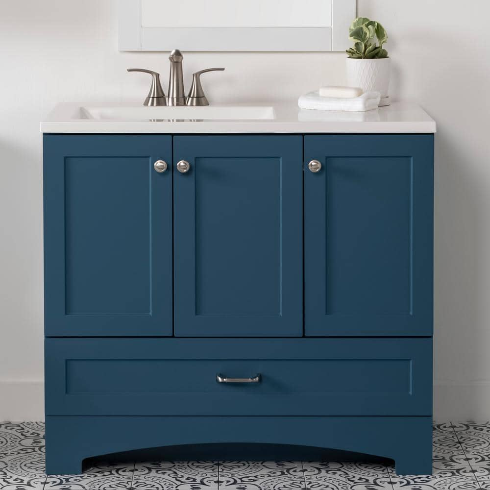 Lancaster 36 in. W x 19 in. D x 33 in. H Single Sink Bath Vanity in Admiral Blue with White Cultured Marble Top -  Glacier Bay, B36X20321