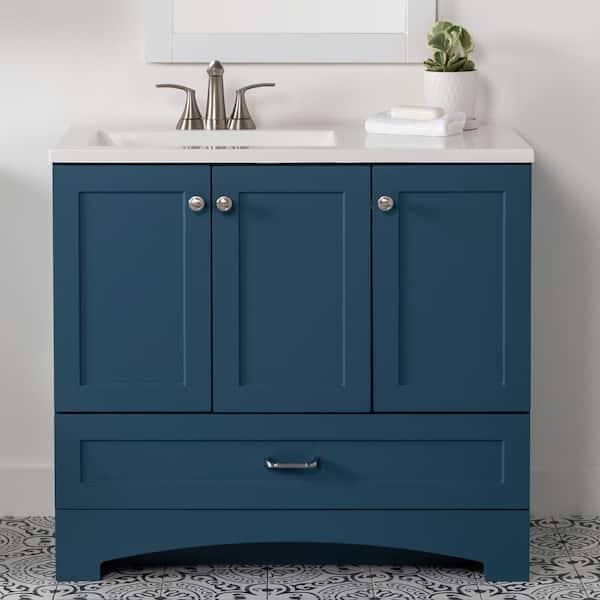Lancaster 37 in. Single Sink Admiral Blue Bath Vanity with White Cultured Marble Top (Assembled)