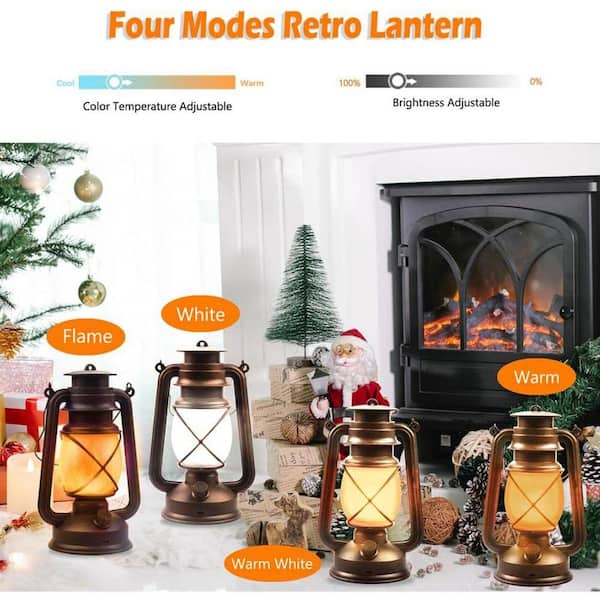 Outdoor Bronze Hanging Lantern Flickering Flame Rechargeable Retro