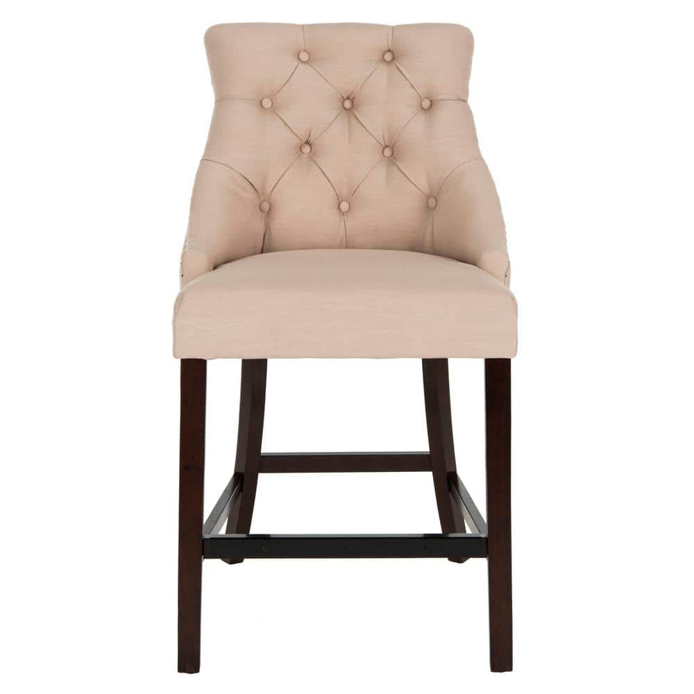 Eleni Beige Linen Tufted Wingback Counter Stools, Set of 2