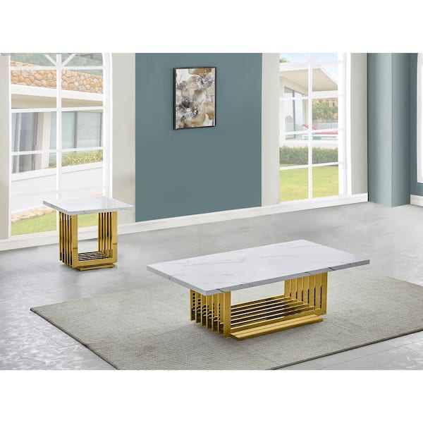 Gold marble coffee online table set