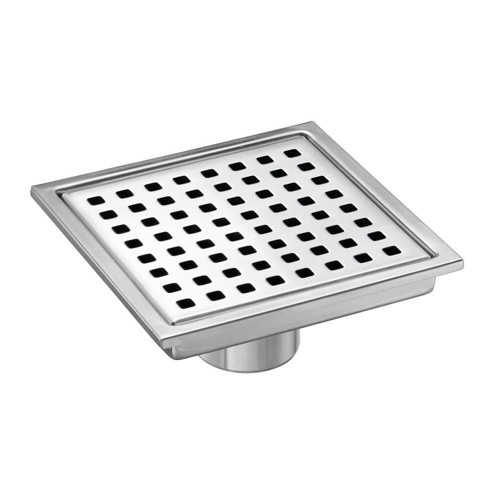 "6"" Square Shower Drain Nickel, Stainless Steel Shower Floor Drain Kit with ABS Flange, Removable Grid Cover" price history on PriceWatchPro
