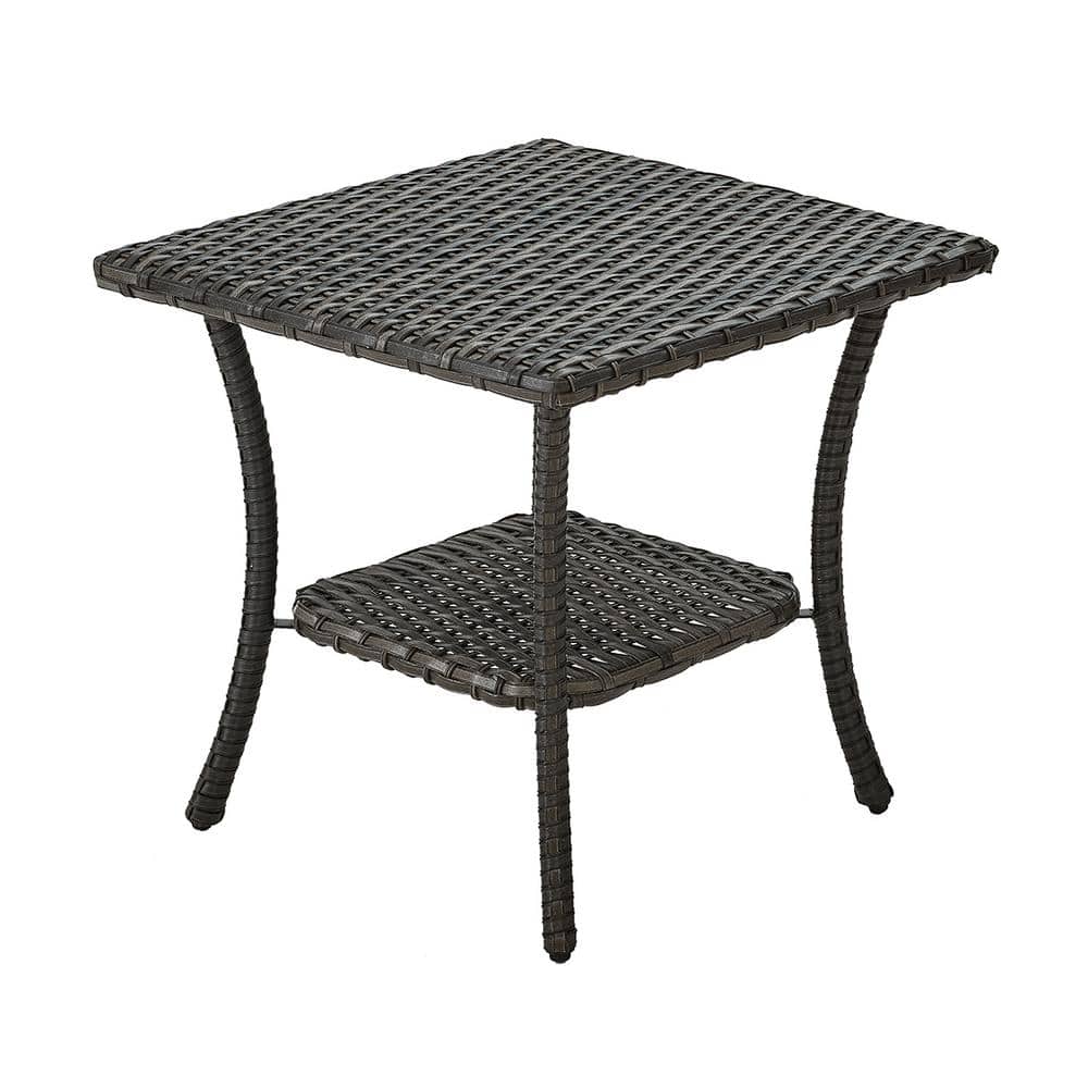 Pocassy Outdoor Wicker Patio Side Table with 2Layer Storage Furniture