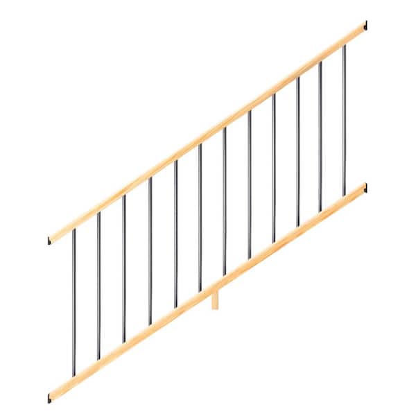 6 ft. Southern Yellow Pine Moulded Stair Rail Kit with Aluminum Round Balusters