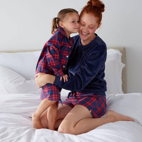 The Company Store Company Cotton Family Flannel Navy Red Plaid Women's  Medium Red/Navy Long Sleeve Pajama Short Set 60012B-M-RED/NAVY - The Home  Depot
