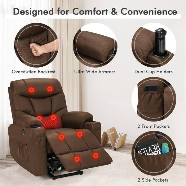 Electric Power Lift Recliner Chair with Vibration Massage and Lumbar Heat-Brown