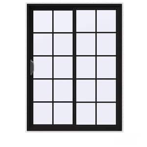 60 in. x 80 in. V-4500 Contemporary Black FiniShield Vinyl Left-Hand 10 Lite Sliding Patio Door w/White Interior