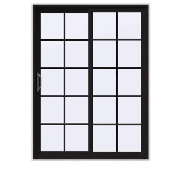 JELD-WEN 60 in. x 80 in. V-4500 Contemporary Black FiniShield Vinyl Left-Hand 10 Lite Sliding Patio Door w/White Interior