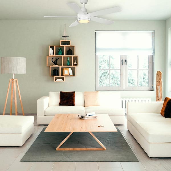 Hampton Bay Fanelee 54 in. White Color Changing LED Matte White Smart Ceiling Fan with Light Kit and Remote Powered by Hubspace