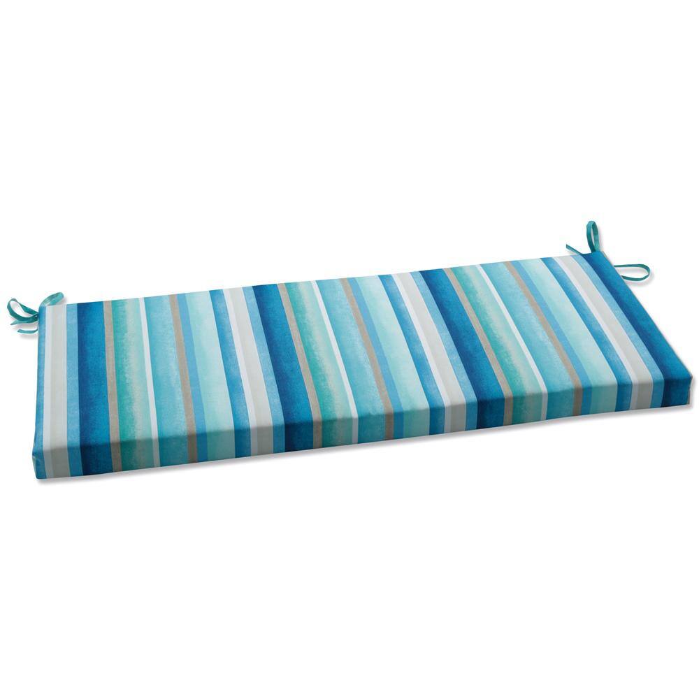 Pillow Perfect Striped Rectangular Outdoor Bench Cushion in Blue 708096 ...