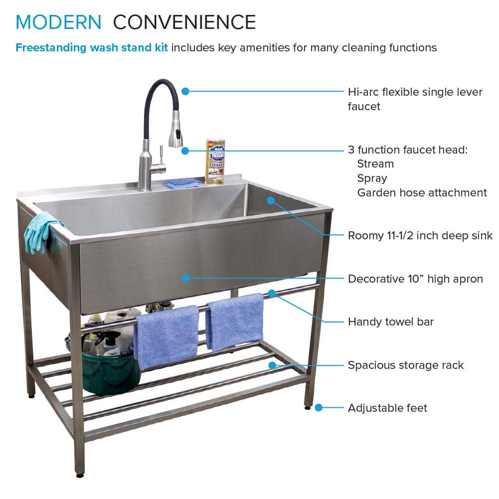 36'' Stainless Steel Freestanding Farmhouse Laundry Sink