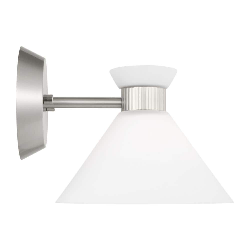 Brushed Steel Dimmable Wall Sconce with Etched Glass Shade