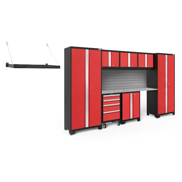 NewAge Products Bold Series 132 in. W x 76.75 in. H x 18 in. D 24-Gauge Steel Garage Cabinet Set in Red (8-Piece)