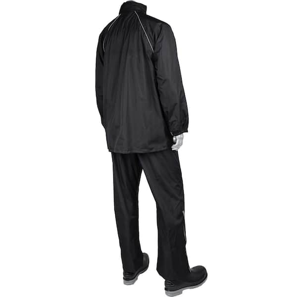 John Deere - Men's Large Black Polyurethane-Coated Polyester Waterproof 2-Piece Rain Suit with 2 in. Storm Flap