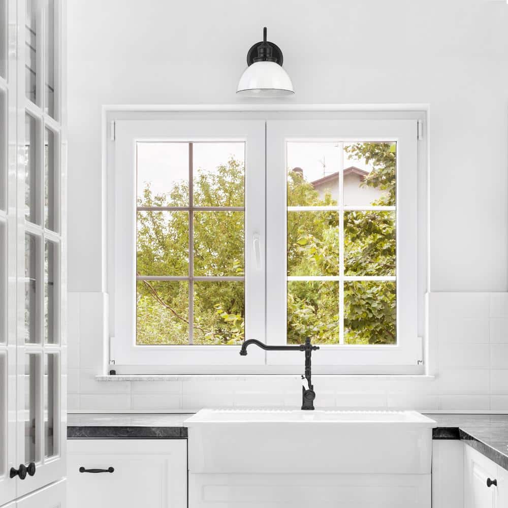 Savannah Matte Black and White Metal 1-Light Wall Sconce