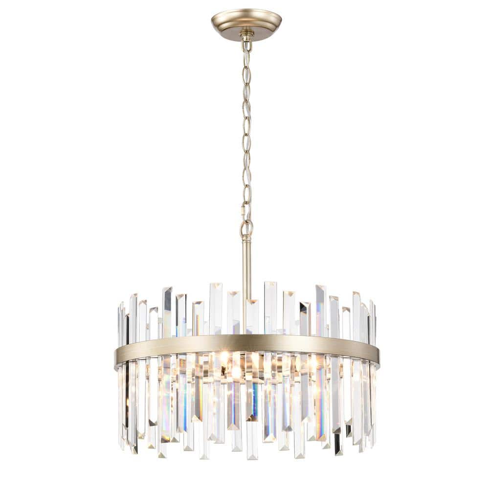 Casandra Brushed Champagne Silver 5-Light Crystal Drum Chandelier