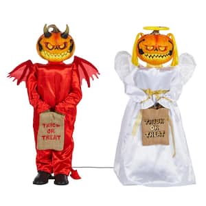 3 ft. Animated LED Interactive Devil Pumpkin Twins