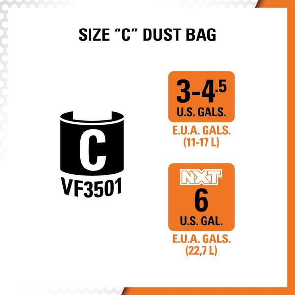 Ridgid High Efficiency Size C Dust Collection Bags For 3 To 4 5 Gal And Hd Ridgid Wet Dry Shop Vacuums 2 Pack Vf3501 The Home Depot