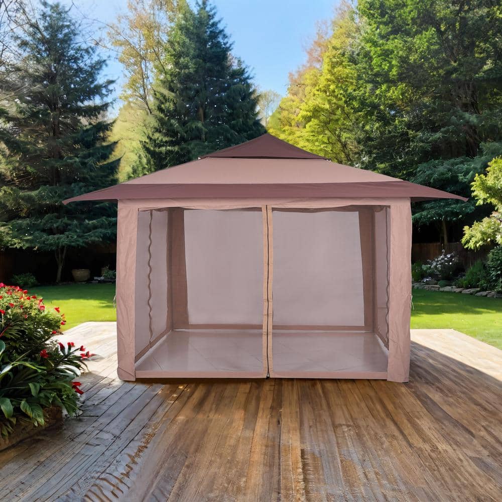 Brown and Beige 12 Ft. Steel Dome Gazebo with Netting