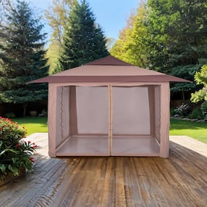 Seabreeze 11.98 ft. x 11.98 ft. Brown Gazebo with Netting