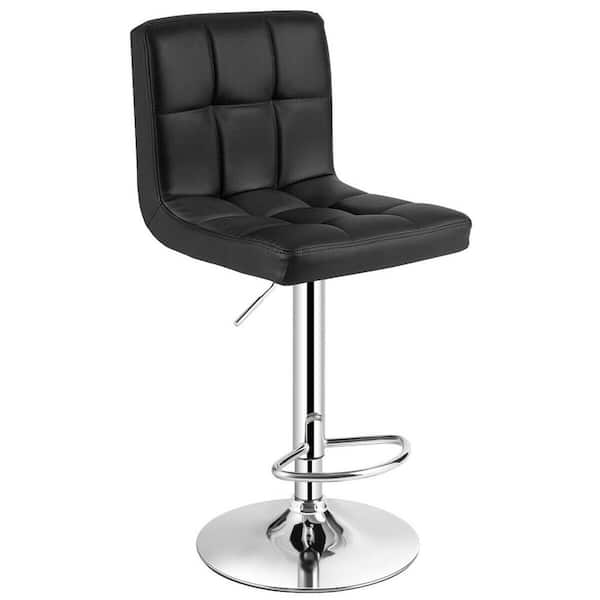 46 in. PU Leather Bar Stool Low Back Metal Swivel Bar Chair w/ Adjustable Height Black (Set of 4)