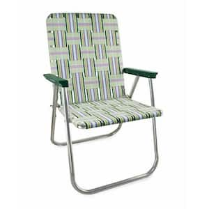 Durable Spring Fling Aluminum Lightweight Stackable Folding Lawn Chair with Green Arms