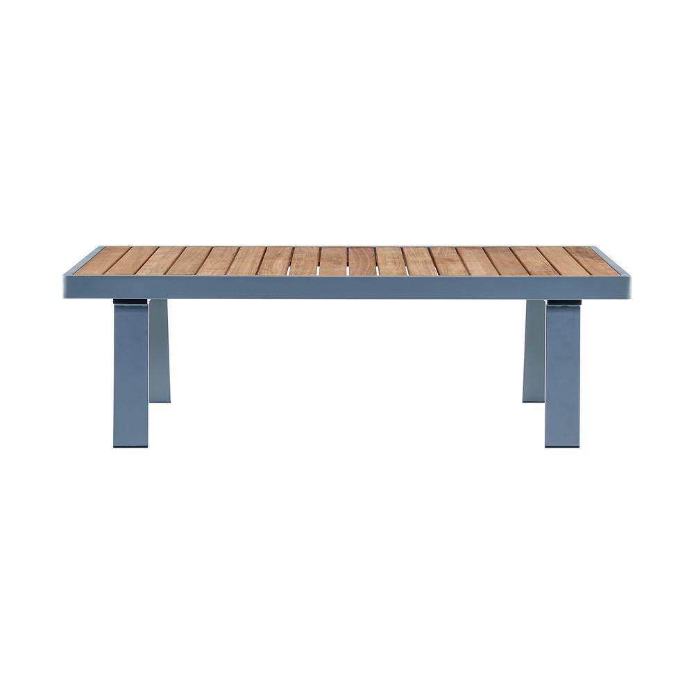 Nofi Gray Rectangular Aluminum and Teak Wood Outdoor Coffee Table