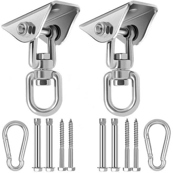 Silver Stainless Steel Swing Hanging Kit with Screws and Bolts for Porch Swing, Hammocks and Swing Chair (2-Pack)