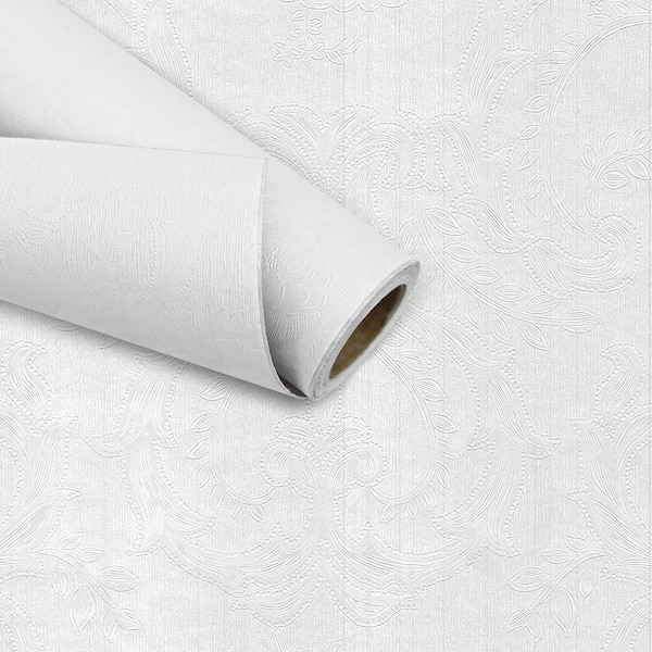 3D Embossing White Vinyl PVC Peel and Stick Wallpaper Roll, Water Resistant (Covers 29.1 Sq. ft.)