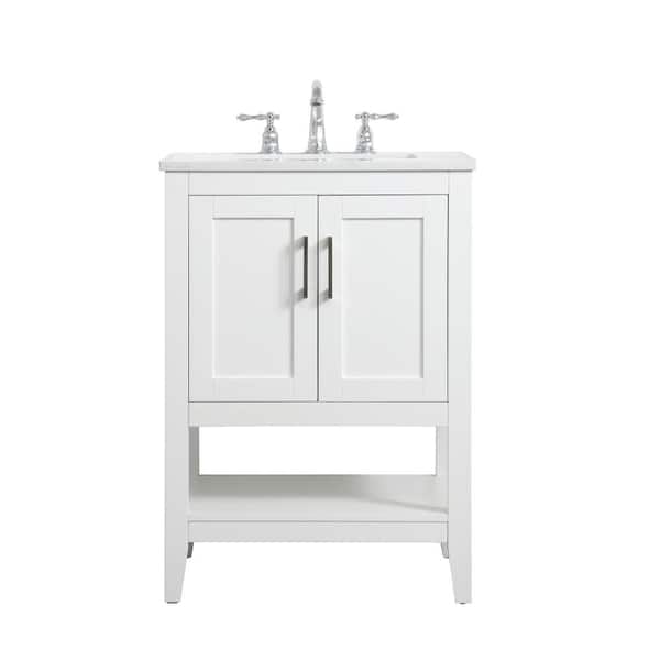Unbranded Simply Living 24 in. W x 19 in. D x 34 in. H Bath Vanity in White with Calacatta White Engineered Marble Top