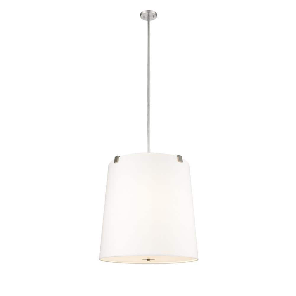 Weston 24 in. 6-Light Brushed Nickel Shaded Pendant Light with White Linen 
