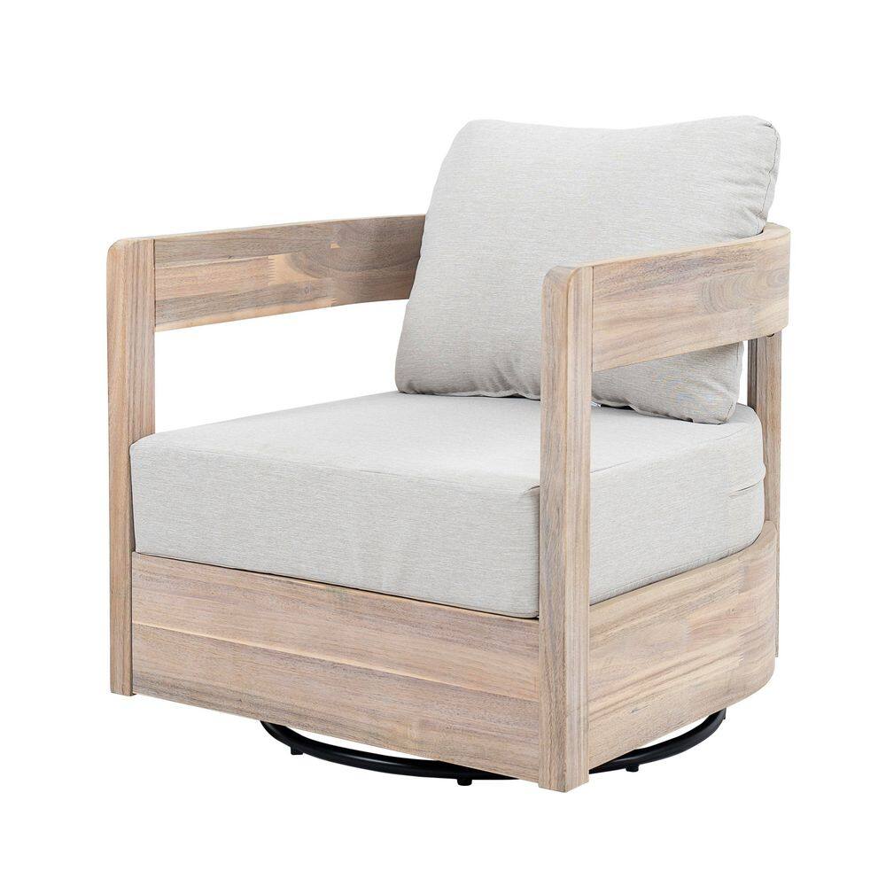 Kingsley 3 Piece Light White Finish Wood Patio Chat Set Swivel Outdoor Lounge Chairs with Beige Cushions, MGO Side Table price history on PriceWatchPro