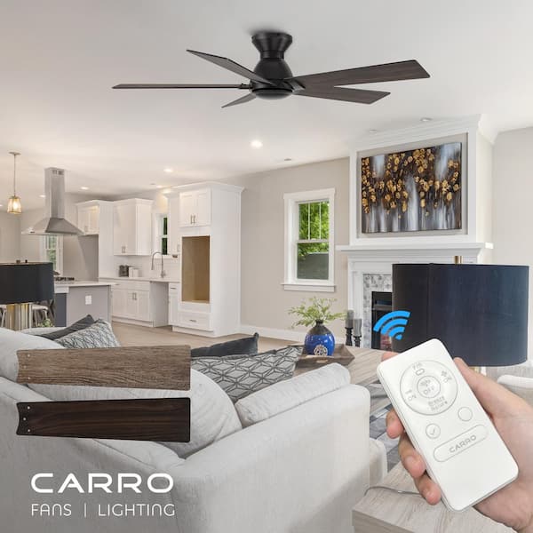 Vetric 52 in. Indoor Black 10-Speed DC Motor Flush Mount Standard Ceiling Fan with Remote Control without Light