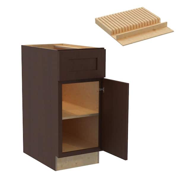 Home Decorators Collection Newport 15 in. W x 24 in. D x 34.5 in. H Assembled Plywood Base Kitchen Cabinet in Manganite with Knife Block RH