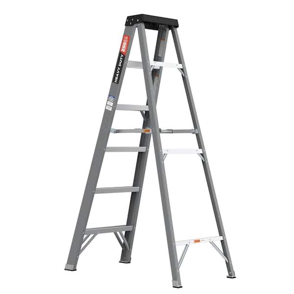 Unbranded Grey 6 ft. Fibreglass Step Ladder 10 ft. Reach Height with 250 lbs. Load Capacity and ANSI Safety Certification