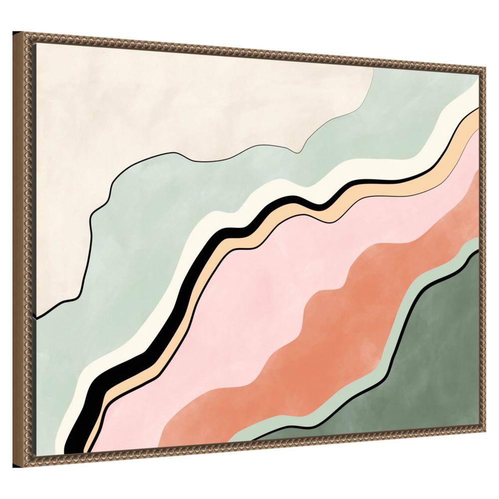 Pink and Green Abstract Canvas Framed Wall Art with Beaded Perimeter