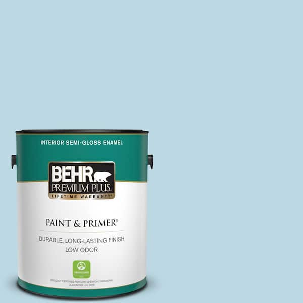 BEHR PREMIUM PLUS 1 gal. #S490-2 Glacial Stream Semi-Gloss Enamel Low Odor Interior Paint & Primer